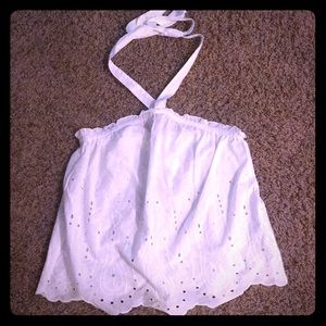 Gap eyelet shirred halter top!